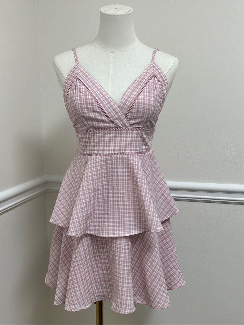 Just Me Pink Gingham Tiered Sundress